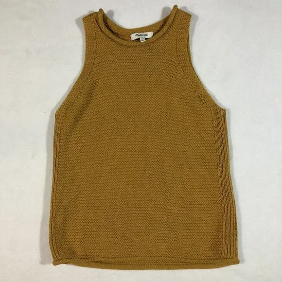 Madewell Womens XXS Chunky Knit Sweater Tank Top Ribbed Fall Gold Mustard - Picture 1 of 10